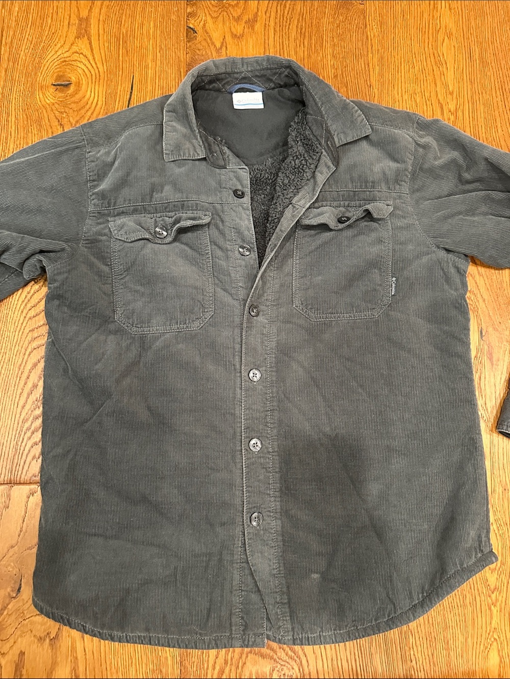 Men's Vintage Charcoal Grey Corduroy Sherpa-Lined Shirt Jacket - small